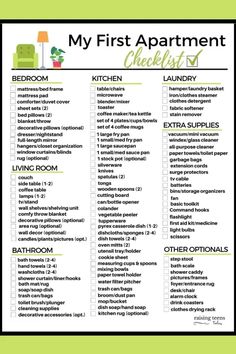 the first apartment checklist is shown in black and white, with green trimming