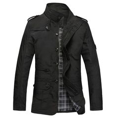 Kill the cold in style with this men's pocket design solid color single breasted zipper up closure thin jacket with a stand collar. Clothing Reference, Men's Trench Coat, Men's Windbreaker, Stand Collar Jackets, Windproof Jacket, Mens Jackets Casual, Trench Coat Men, Mens Winter Coat, Mens Winter