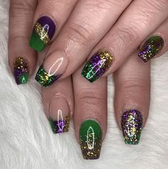 Cute Mardi Gras Nails, Mardi Gras Acrylic Nails