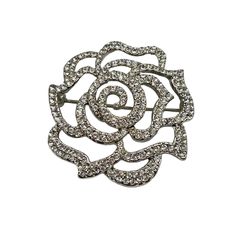 "Vintage Rhinestone Pave Rose Flower Pin Brooch Silver Tone Metal Openwork Design This listing is for silver tone metal rhinestone pave flower brooch designer marked: - condition: very good measurement: 1.75\" wide Please be aware that pictures are an important part of my description, please look at all photos and zoom in if needed. All my items are previously owned, I inspect everything carefully and try my best not to list items with major flaws or damage. Vintage and antique items often have Elegant Silver Brooches With Rose Cut Diamonds, Vintage Silver Brooch With Rose Cut Diamonds, Silver Vintage Flower Brooches, Gold Flower-shaped Brooch With Rhinestones, Silver Flower-shaped Brooches With Rhinestones, Crystal Bead Necklace, Retro Jewelry, Sterling Silver Chain Necklace, Button Earrings