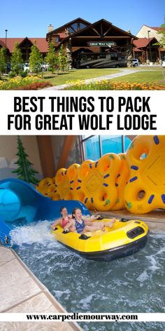 two pictures with the words best things to pack for great wolf lodge in front of them