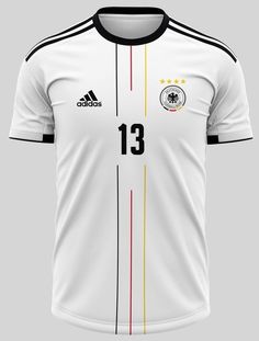 a soccer jersey with the number 13 on it and three stars in red, yellow and white