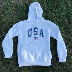 Brand New Hoodie, Size Medium But Fits Small Cheap White Hoodie For Game Day, White Varsity Hoodie For Winter, White Winter Hoodie For College, White Urban Hoodie For College, America Flag Sweater, White Hooded Tommy Hilfiger Hoodie, Hollister American Flag Sweater, Adidas Trefoil Hoodie, Eagles Sweatshirt