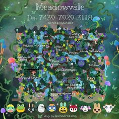 the map for meadowdale park, with many different animals and plants on it's side