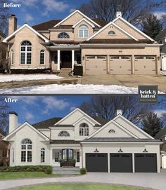 before and after photos of a house in the winter