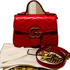 Red Gucci Shoulder Bag With Detachable Handle, Red Gucci Evening Bag, Gucci Red Evening Bag, Luxury Red Gucci Bag, Red Gucci Shoulder Bag For Shopping, Designer Red Bags With Gold-tone Hardware, Gucci Red Shoulder Bag With Gold-tone Hardware, Red Gucci Shoulder Bag With Gold-tone Hardware, Designer Red Bags With Branded Hardware