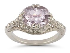 ApplesofGold.com - Vintage Rose Kunzite Ring in .925 Sterling Silver Jewelry $425.00 Brooch Bracelets, Christian Rings, 1950s Jewelry Style, 1940s Costume, Kunzite Jewelry, Chrome Hearts Ring, 1940s Jewelry, Kunzite Ring, 1950s Jewelry