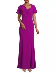 Be ready for your next evening event in this svelte gown fashioned with an oversized bow at the bodice and a face-framing V-neckline. Body Measurement Chart, Crepe Gown, A Mermaid, Face Framing, Bow Detail, Fabric Care, Designer Dresses, Bodice, Buy Online