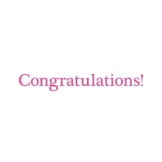 congratulations card with pink lettering on white background