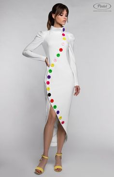 Inspiration Dress, High Neck Midi Dress, Long Sleeve Fitted Dress, Dress Designer, Slim Fit Dresses, Super Ideas, White Midi Dress, Long Sleeve Midi Dress, Mode Inspiration