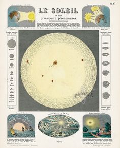 an image of the sun in french with pictures and captions about its origins