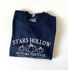 Stars Hollow Autumn Festival Navy Sweatshirt – Painted Lavender Fall Sweatshirt With Letter Print And Comfortable Fit, Fall Sweatshirt With Text Print And Comfortable Fit, Oversized Fall Sweater With Screen Print, Oversized Screen Print Sweater For Fall, Relaxed Fit Sweatshirt With Screen Print For Fall, Relaxed Fit Sweater With Screen Print For Fall, Soft-washed Crew Neck Sweatshirt For Fall, Comfortable Fit Text Print Sweatshirt For Fall, Fall Loungewear Sweatshirt With Screen Print