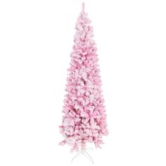 a pink christmas tree with snow on it