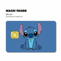 a card with an image of a cartoon character holding a credit card in front of it