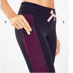 Up For Sale Is A Very Rare Fabletics Piece, The Juno Legging (Known On The Website As Salar Statement Powerhold Legging) In A Unique Color Blocking Black / Burgundy / Petal (Light Pink) With Side Pockets In Size Medium Regular Inseam. Fabletics Makes Some Of The Most Functional Leggings On The Market And These Live Up To That Tradition With A Little Flair In The Color Story. It's Completely Sold Out Online. Black Color Block Athleisure Activewear, Functional Black Color Block Activewear, Black Color Block Activewear For Yoga, Black Athleisure Activewear With Contrast Panels, Workout Activewear With Contrast Panels, Black Yoga Activewear With Elastic Side Panels, Sporty Activewear For Training With Contrast Panels, Sporty Activewear With Contrast Panels For Training, Sporty Training Activewear With Contrast Panels