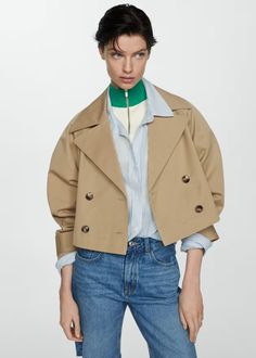 Cropped trench coat with lapels - Women | Mango USA