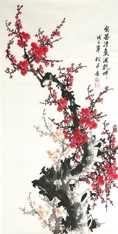 Plum Blossom Painting, Art Chinois, Chinese Art Painting, Cherry Blossom Art, Chinese Brush Painting, Japanese Artwork, Asian Painting, Blossom Tattoo