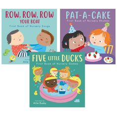 three children's books about the five little ducks and how they are celebrating their first birthday