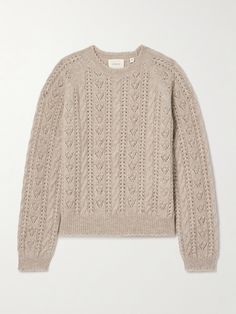 DÔEN's 'Langley' sweater is both cable and pointelle-knitted to create its distinct texture and pattern. Made from a cozy alpaca-blend, it has raglan sleeves and subtle scalloped edges along the ribbed trims. The versatile 'Earl Grey' shade will easy go with everything from inky jeans to neutral tailoring. Texture And Pattern, Easy Go, Pointelle Knit, Knit Alpaca, Winter Cardigan, Earl Grey, Shoe Print, Scalloped Edges, Brown Sweater