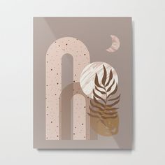 the letter n is made up of leaves and other things metal print on a white wall