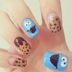 Krümelmonster Cookie Monster Nails Design, Cookie Monster Nails, Nails Design Short, Monster Nails, Monster Food, Monster Tattoo, Food Nails, Hippie Nails, Beauty Nails Design