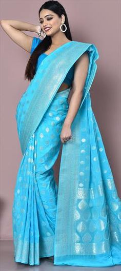 Blue color Saree in Banarasi Silk, Silk fabric with Weaving, Zari work Light Blue Saree For Reception And Diwali, Light Blue Saree With Pallu For Reception, Light Blue Saree With Unstitched Blouse For Wedding, Light Blue Wedding Saree With Unstitched Blouse, Light Blue Zari Work Saree For Reception, Designer Blue Lehenga With Zari Weaving, Designer Wear Blue Lehenga With Zari Weaving, Blue Lehenga With Zari Weaving For Wedding, Blue Chanderi Blouse Piece For Wedding