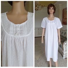 "80s Antique Nightshirt vintage cotton Nightshirt Antique slip dress Shift Dress Victorian Nightshirt Edwardian Nightshirt french Nightshirt XL height of the woman in the photo - 180 cm Please refer to photos for details of condition. Condition: good vintage Measurements: Length: 112 cm/44\" Bust: 117 cm/46\" Waist: 136 cm/53.5\" size: XL note The color on the pictures may vary due to monitor settings and light reflections. Ready to ship Please do not hesitate to contact with me for any question Vintage Cotton Nightgown For Summer, Summer Hospital Nightgown With Short Sleeves, Vintage Short Sleeve Nightgown, Vintage Short Sleeve Nightgown For Sleep, 80s Dress, Light Reflection, Night Shirt, Vintage Cotton, Dress Clothes For Women