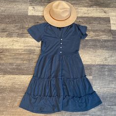 Cornflower Dusty Blue Derek Heart Dress. Nwot. Excellent Condition. Super Cute To Pair With Sandals And Hat For Spring /Summer ! Casual Blue Short Sleeve Sundress, Blue Tiered Summer Midi Dress, Blue Short Sleeve Sundress For Day Out, Dusty Blue Dress, Heart Dresses, Heart Dress, Dusty Blue, Blue Dress, Blue Dresses