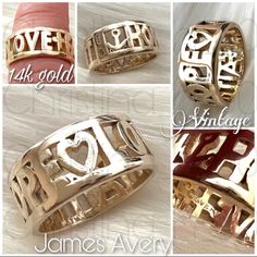 This Is A Rare James Avery Retired 14k Yellow Gold Band Ring. It Features The Words; Faith, Hope, Love And Includes A Heart, Anchor And Cross As Well. It Was Worn 2-4 Times And Still Looks Brand New! Might Have Scratches But I Don’t See Any. See The Pictures, You’ll Understand How Beautiful It Is! It Is Between A 3 And 3.5 So It’s Perfect For Small Fingers Or Worn As A Midi Ring Or Even On A Necklace!!! Great Gift For The Collector! 14k Stamped Jewelry For Anniversary On Valentine's Day, Stamped 14k Jewelry For Valentine's Day Anniversary, 14k Gold Engraved Ring With Vvs Clarity For Anniversary, 14k Gold Ring For Anniversary Gift, 14k Gold Ring For Anniversary, Elegant Engraved Ring For Anniversary On Valentine's Day, Elegant Engraved Ring For Valentine's Day Anniversary, Personalized Engraved Ring For Anniversary, Fine Jewelry Rings With Hallmark For Anniversary