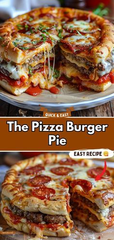 the pizza burger is cut into slices and ready to be eaten