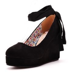 black Womens Shoes 2023, Black Wedges Heels, Black Wedge Shoes, Wedges Heels, Shoes 2023, Elegant High Heels, Velvet Heels, Round Toe Shoes, Ankle Strap Wedges