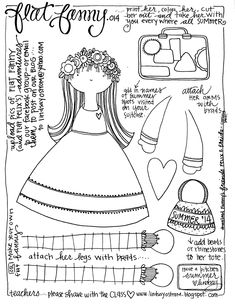 a paper doll is shown with instructions to make it look like she's wearing a dress