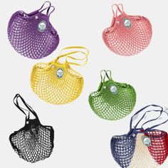 four small mesh bags in different colors