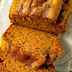 slices of pumpkin bread stacked on top of each other