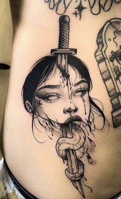 Dark Feminine Tattoos, Rip Tattoos For Mom, Feminine Skull Tattoos, Scary Tattoos, Creepy Tattoos, Tattoo Style Drawings, Horror Tattoo, Dark Feminine