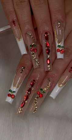 Nails Quinceanera, Cherry Nail Ideas, Type Of Nails, Cherry Nail, Nails Designs Ideas, Gel X Nail, Future Nails, Long Natural Nails