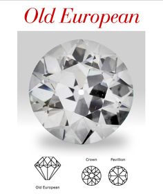 an old european cut diamond with four different diamonds on it's side and the words,