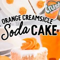 orange creamsice soda cake with frosting on top