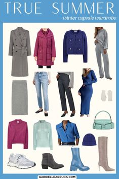 Soft Dramatic True Summer, Capsule Wardrobe True Summer, True Summer Work Outfits, True Summer Winter Outfits, True Summer Outfits Inspiration, Cool Summer Color Analysis, Silk Shirt And Jeans Outfit, True Summer Capsule, True Summer Capsule Wardrobe