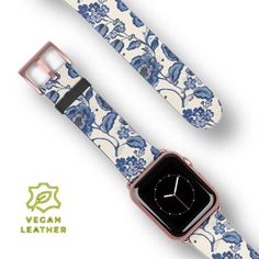 Give wrists the gift of timeless fashion with these custom watch bands. These high quality, animal-friendly faux leather watch straps are the extra missing punch to flirty outfits and nights out. Take your style to the next level with must-have accessories. .: Materials: 100% polyester faux leather (strap), 100% stainless steel (buckle, adaptor) .: Suitable for Apple Watch Series 1, 2, 3, 4, 5, 6, 7, 8, 9 Ultra and SE devices .: One side printed Adjustable Blue Leather Apple Watch Band, Blue Apple Watch Band, Blue Apple Watch, Blue Apple, Flirty Outfits, Vintage Florals, Apple Apple, Vintage Apple, Apple Watch Series 1