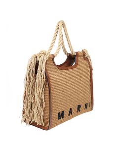 Raffia handbag natural color front embroidered logo braided rope handles leather details no closure fabric lined interior one internal zip pocket measures: width 32. 5 height 31cm depth 15cm raffia and leather composition made in italy | Marni Women's Raffia Handbag Natural Color | SS24 Designer Bags With Braided Handles In Natural Color, Designer Woven Straw Bag With Double Handle, Designer Straw Bags With Double Handle, Designer Beige Shoulder Bag With Bamboo Handle, Designer Double Handle Woven Straw Bag, Designer Natural Shoulder Bag With Braided Handles, Designer Straw Tote Bag With Bamboo Handle, Designer Straw Tote Bag With Braided Handles, Designer Beach Straw Bag With Handles