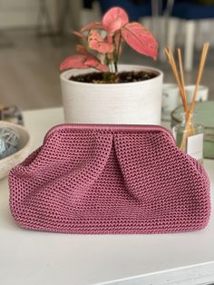 "Dusty Rose Color Polyester KnittedClutch  Magnetic Frame Closure Lining Color: Dusty Rose-White print  /Flat pocket Color: Dusty Rose Length: 18 cm / 7,0\" Width: 34 cm / 13.3\" Bag Base: 33 cm / 12.9\" Magnetic  Frame: 25 cm 9.8\" Made In Turkey" Pink Knitted Bags For Daily Use, Pink Knitted Bag For Daily Use, Everyday Pink Knitted Shoulder Bag, Pink Hand Knitted Bags For Daily Use, Pink Crochet Knitted Bag For Everyday Use, Everyday Crochet Knitted Pouch Bag, Pink Crochet Pouch Bag, Knitted Pouch Bag, Everyday Knitted Clutch Bag