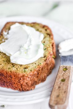 a piece of bread with whipped cream on top