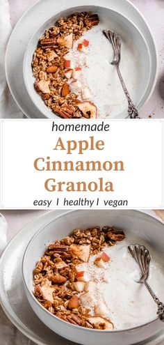 homemade apple cinnamon granola in a white bowl