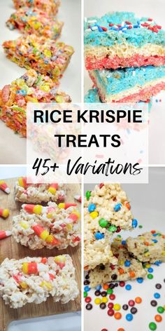 rice krispie treats for valentine's day with text overlay that reads 45 + variations