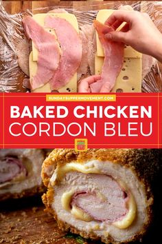 baked chicken cordon bleu with cheese and bacon on it, in the middle