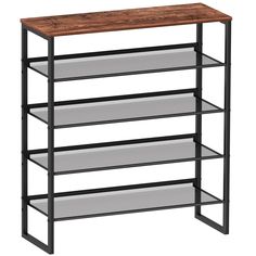 an industrial shelving unit with three shelves and one shelf on the bottom, in black metal