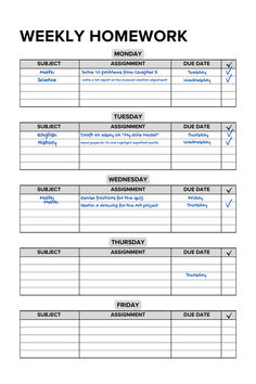 the weekly work schedule is shown in black and white