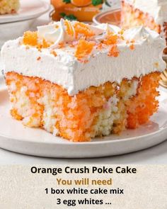 an advertisement for orange crush poke cake on a plate