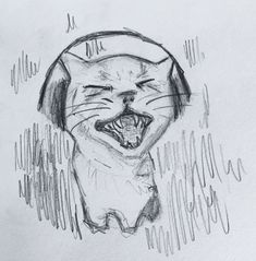 cat in headphones meme sketch Cat Music Drawing, Cat With Headphones Doodle, Cat Screaming With Headphones, Cat Wearing Headphones Drawing, Cat Easy Sketch, Music Cat Drawing, Meme Sketch Ideas, Cat With Headphones Drawing, Kitty With Headphones